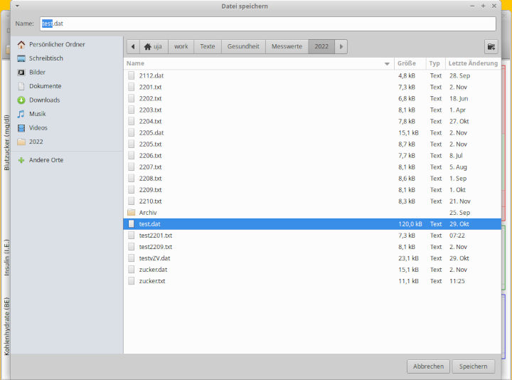 GlucoTux - Datei speichern